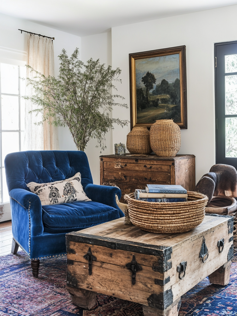 Boho Living Room With Blue Couch