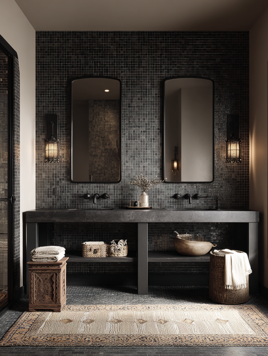 🛁 Black Bathroom Design Tips 🖤 Matte Fixtures, Zellige Tiles & Moroccan ...