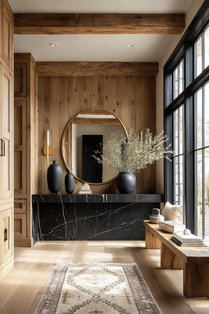 Modern Rustic Farmhouse Design: Black Marble, Warm Wood, and Timeless ...