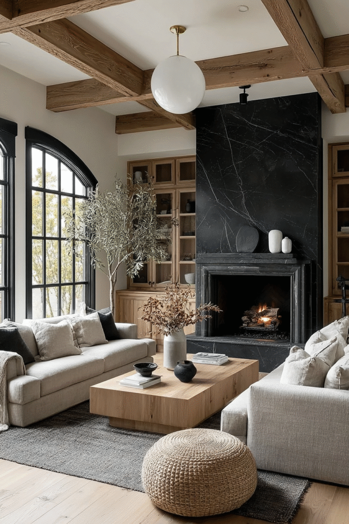 Modern Rustic Farmhouse Design: Black Marble, Warm Wood, and Timeless ...