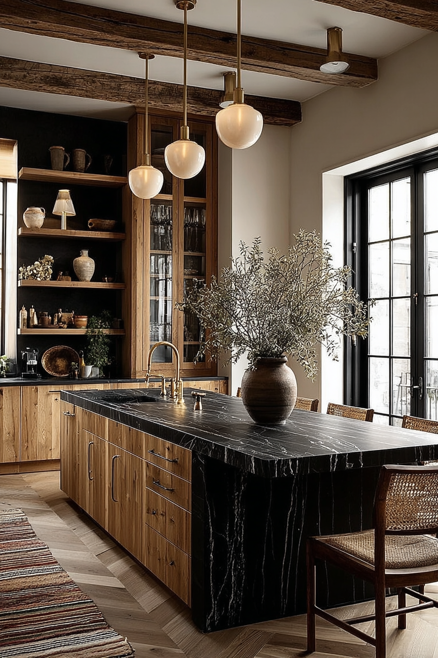 Modern Rustic Farmhouse Design: Black Marble, Warm Wood, and Timeless ...