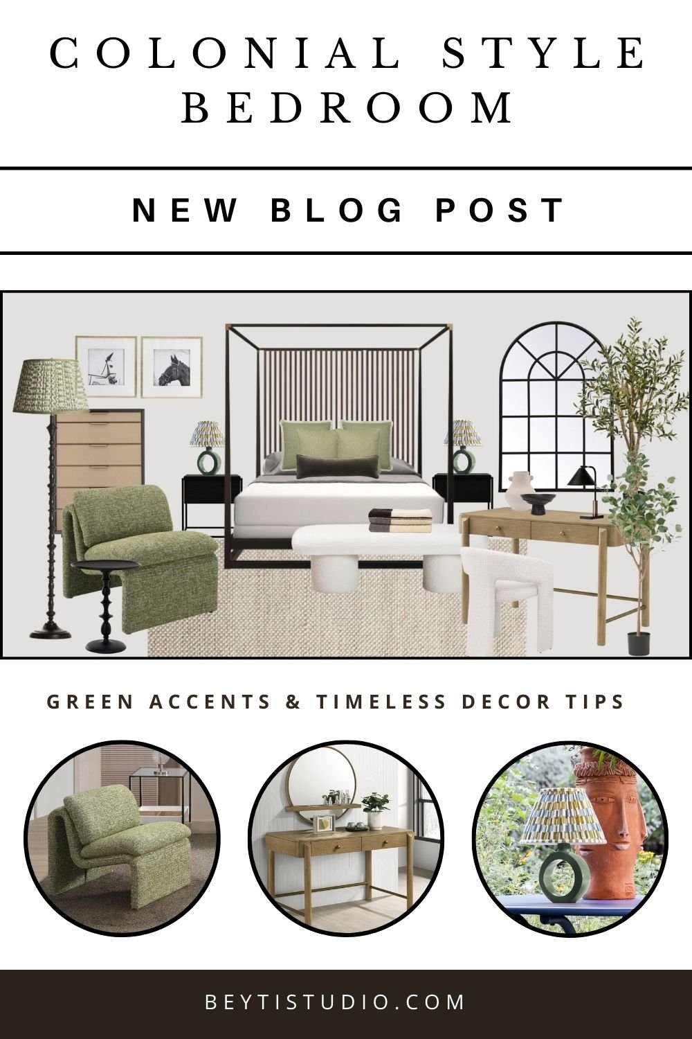 Colonial Style Bedroom Ideas: Elegant Canopy Bed, Green Accents & Timeless Décor Tips