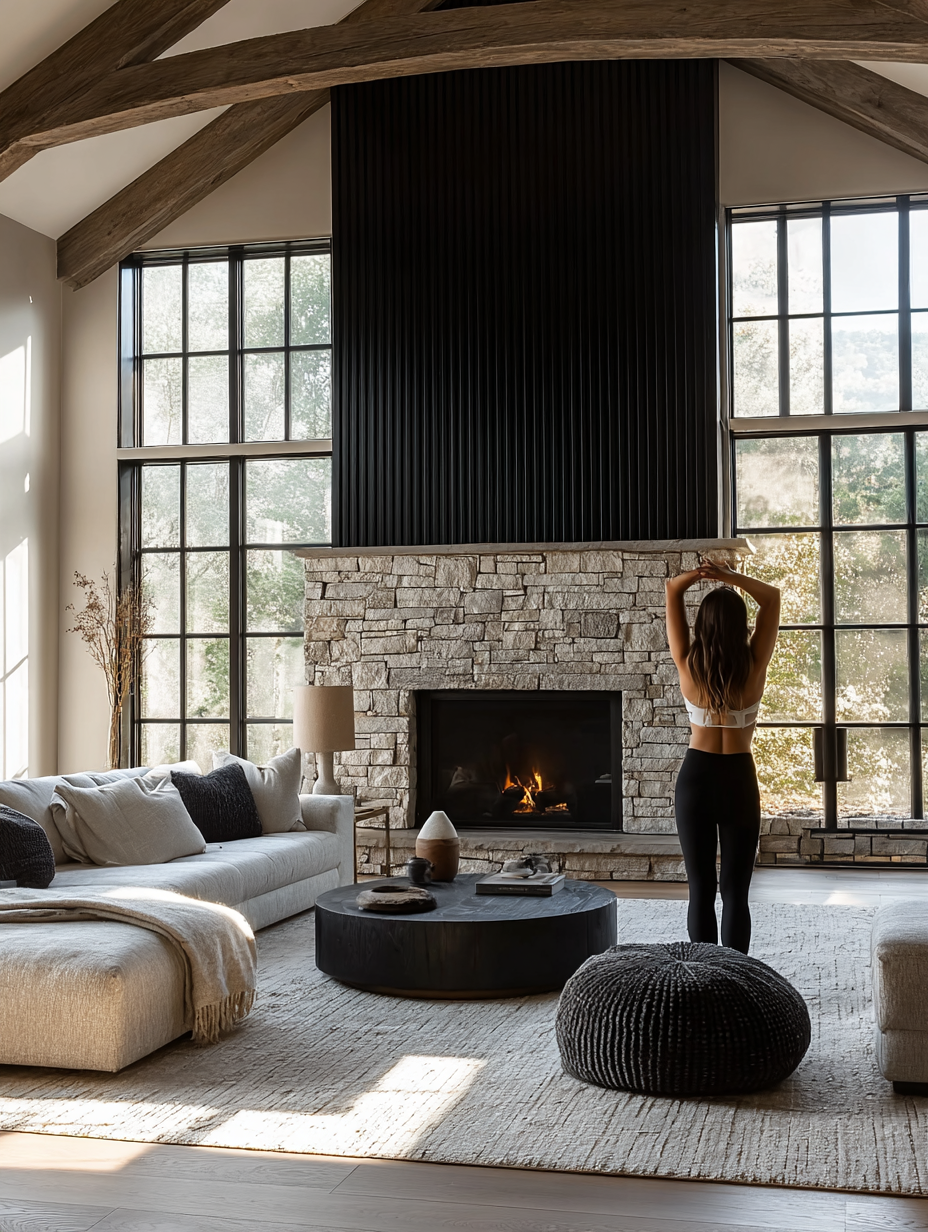 Modern Transitional Ranch 🏡 Stone Facades & Black Accents ⚫